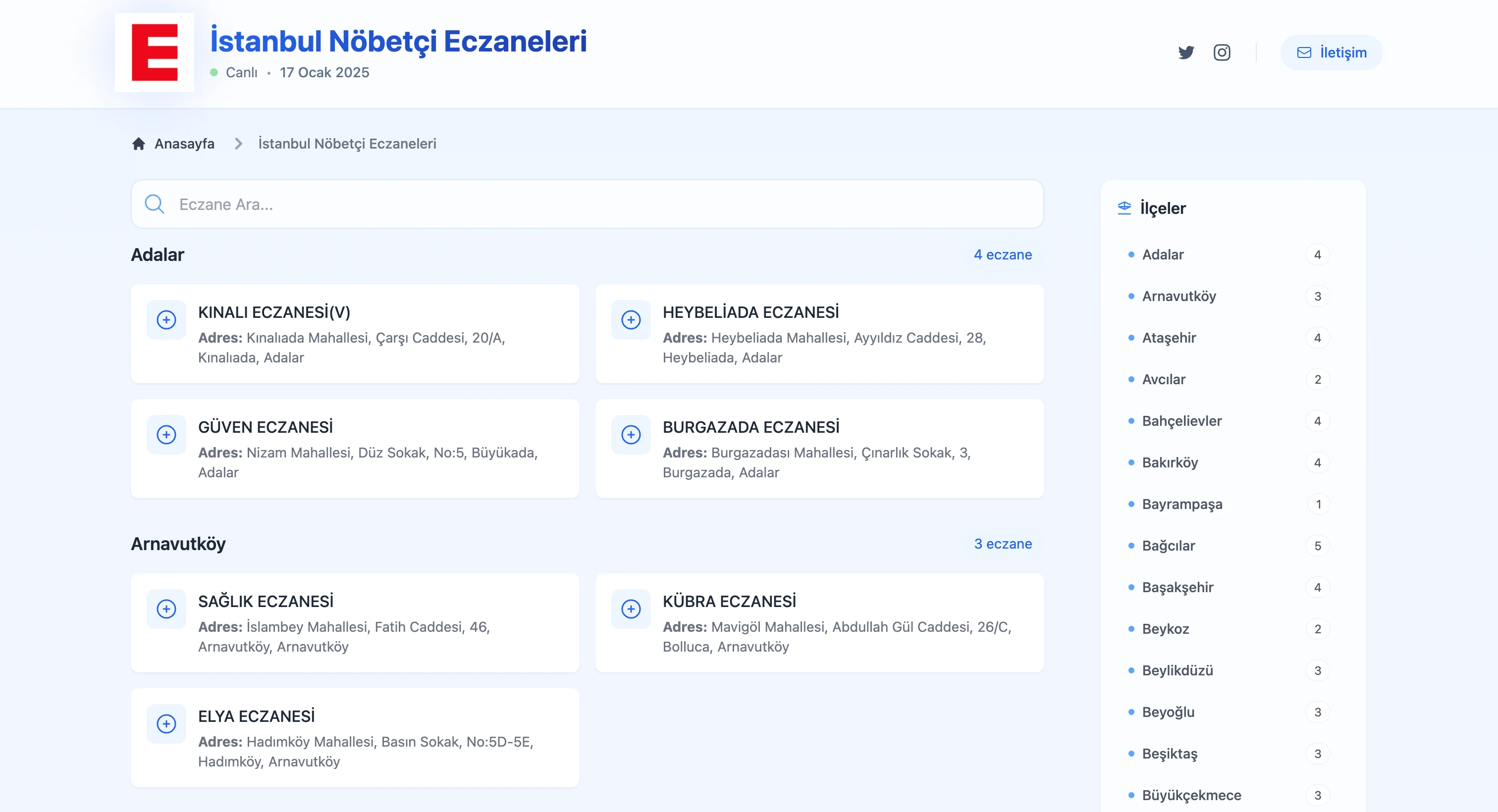 İstanbul Nöbetçi Eczane Listesi