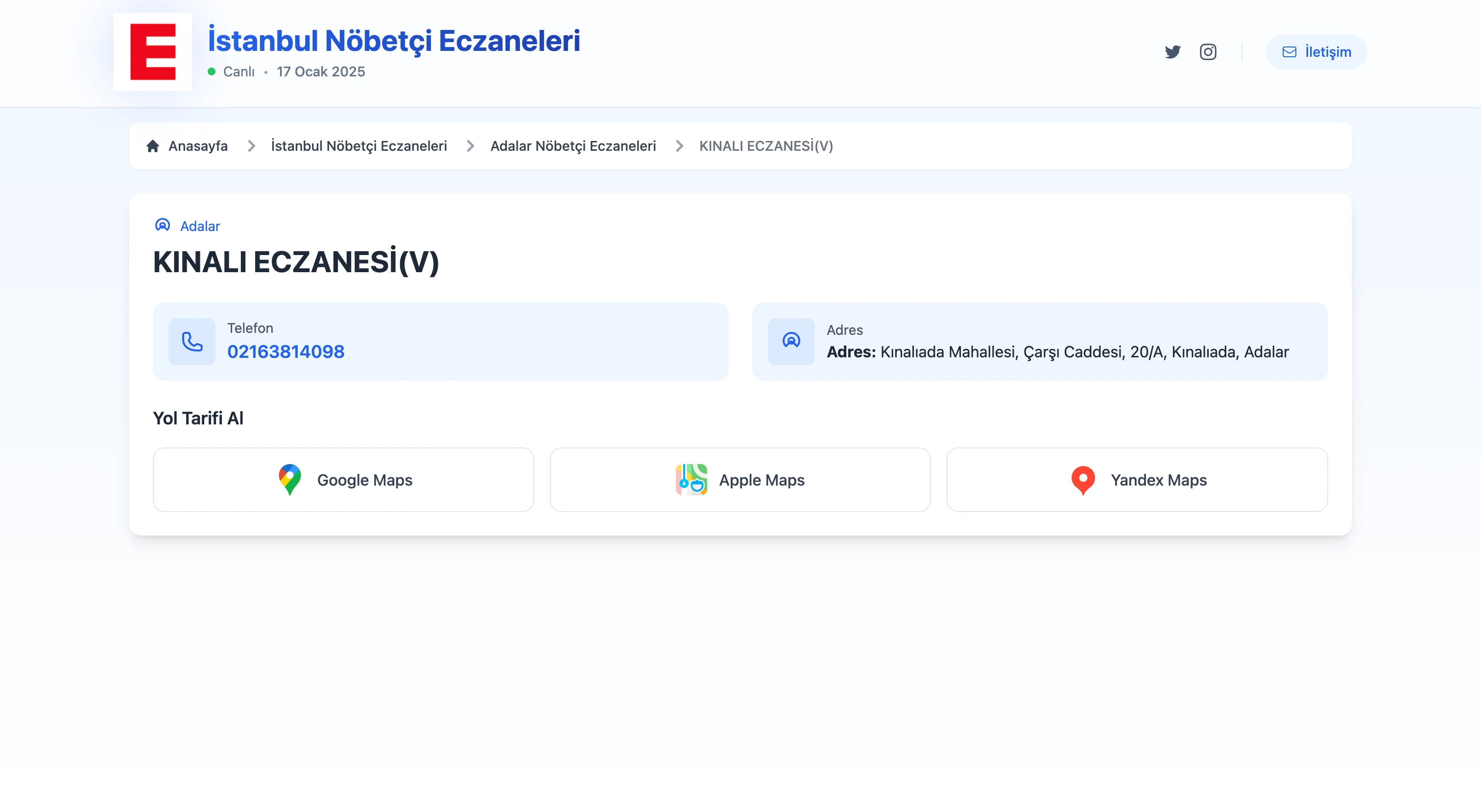 Nöbetçi Eczane Detaylı Liste